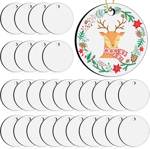Plantillas de Adornos de Sublimación de 3", 50 Piezas de Adornos de Sublimación Redondos en Blanco, Plantillas de Adornos de Navidad de Sublimación