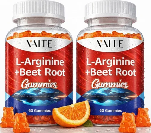 Miniatura 8 de VAITE Gomitas de raíz de remolacha con suplemento de arginina, doble fuerza, impulso de energía, apoyo a la circulación y resistencia, suplementos