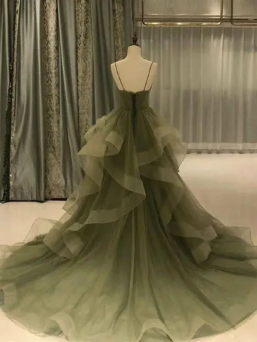 Miniatura 2 de Vestidos de graduación de tul para mujer, largos con tirantes delgados, vestido de baile hinchado, vestido de princesa formal, vestidos de fiesta