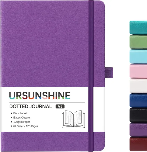 Miniatura 9 de Cuaderno punteado, diario, 5.3 x 8.26 pulgadas, tapa dura, prémium, papel grueso, doble espiral, bandas, cuero negro sintético, lazo para bolígrafo