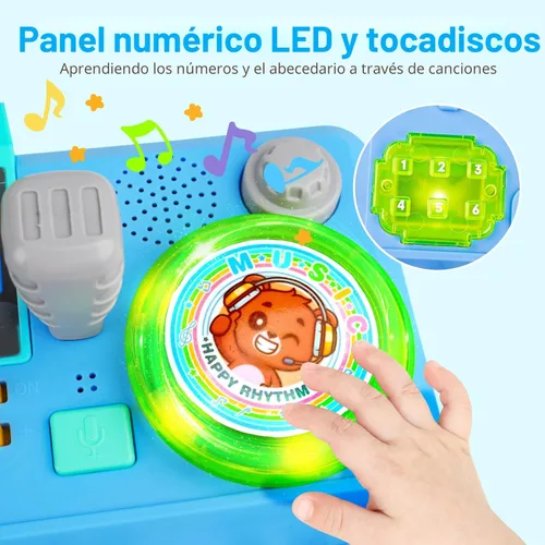 Miniatura 7 de Mesa de actividades de DJ para bebés de 1 a 3 años, piano musical para bebés de 1 año con música y luz, juguete educativo para niños de 6-9-12-18