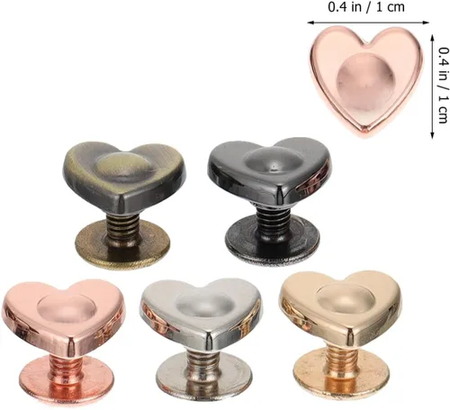 Miniatura 4 de EXCEART 20 remaches con forma de corazón para pies de bolso, decoración de cuero para manualidades, puntas de cabeza plana con tornillos para bolsa