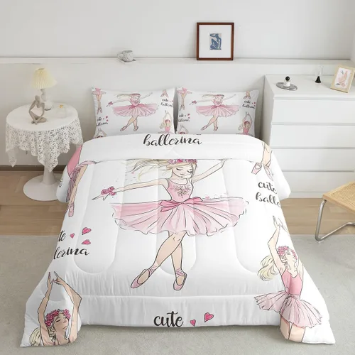 Miniatura 2 de Erosebridal Juego de ropa de cama de princesa de ballet, tamaño Queen, juego de edredón de 3 piezas para niñas bailarinas de ballet, lindo juego