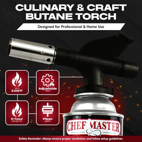 Miniatura 2 de Combo de Encendedor de Antorcha de Butano con 4 x 8 oz. de Combustible de Butano de Chef Master, Antorcha de Cocina Recargable para Brulee, Postres