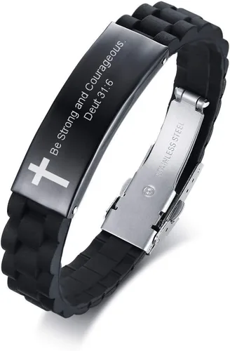 MEALGUET Pulsera de cruz negra con cita religiosa, con texto de la Biblia cristiana, con texto en inglés "Cita religiosa", para hombres, para el