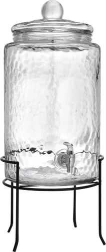Miniatura 4 de HC Classic - Dispensador de bebidas frías de vidrio martillado, 3 galones, con tapa de vidrio y soporte de metal antiguo, espita 100% a prueba