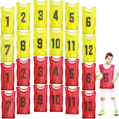 Miniatura 12 de Hercicy 24 piezas Pinnies para jóvenes, Pinnies de fútbol para entrenamiento, Chaleco para adultos, Malla reversible, Jersey de fútbol numerado