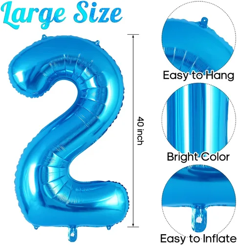 Miniatura 3 de Globos azules con número 2 de 40 pulgadas, globos grandes de helio de aluminio con número, globos gigantes de Mylar número 2 para decoración