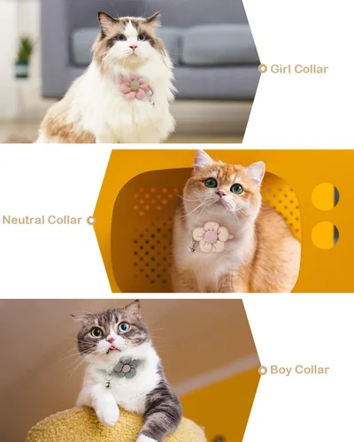 Miniatura 7 de Collar de gato Breakaway con material de felpa suave y flor tejida a mano, collar de seguridad ajustable para piel sensible, collar decorativo