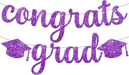 Miniatura 11 de KatchOn, Banner de felicitaciones graduadas con purpurina – 10 pies, pre-encordado Grad Garland Class of 2026 Pancartas de felicitaciones