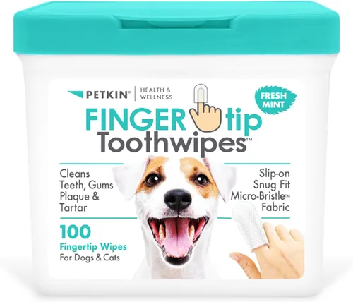 Miniatura 8 de Petkin Toallitas dentales para perros y gatos, 50 toallitas para dedos, sin cordones, ajuste cómodo, tela de microcerdas, limpia dientes, encías
