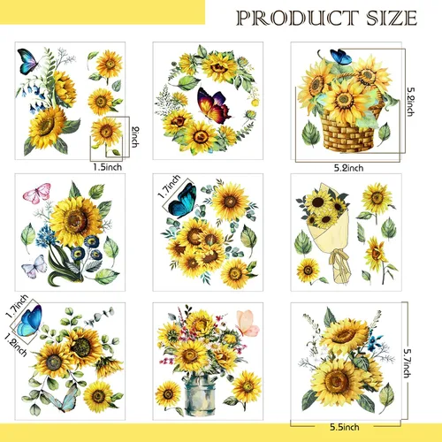 Miniatura 2 de 9 hojas de transferencia de girasol para muebles y manualidades, primavera y verano, flores vintage, mariposas, primavera, calcomanías