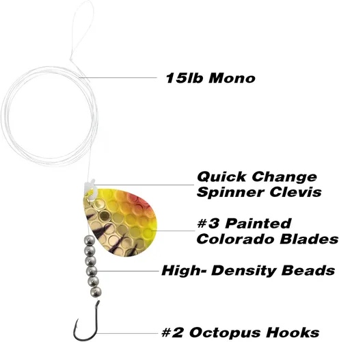 Miniatura 2 de Dr. Fish 10 Pack Walleye Rigs Kit, 47 Inches, 15LB Mono Crawler Harness Walleye Float Rig Colorado Spinner Octopus Hooks for Freshwater Trolling