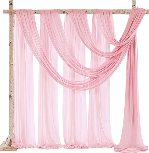 Miniatura 18 de Cortinas de boda con rosas polvorientas, 2 paneles de 6 yardas, cortinas de fondo transparentes para despedida de soltera, arcos de boda
