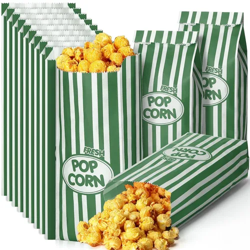 Miniatura 10 de Sherr 500 Piezas Bolsas de Palomitas de Maíz de 2oz a Granel Rayas Retro Rojas Bolsas de Palomitas de Maíz Desechables para Noches de Película Rojo