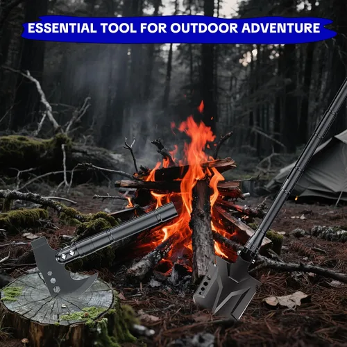 Miniatura 4 de Jbox Juego de hachas de pala, pala plegable de acero de alto carbono con mango ajustable de 19.2 a 37.8 pulgadas, multiherramienta para campamento