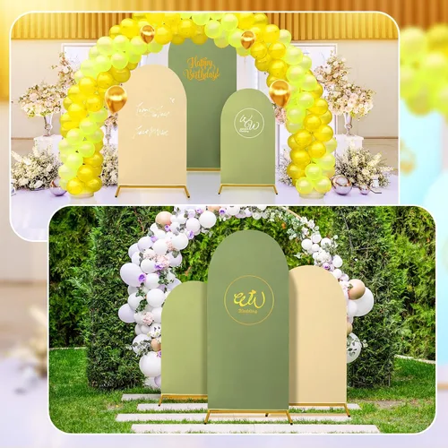 Miniatura 5 de SmoothNovelty Juego de 3 fundas de arco verde salvia de 4/5/6 pies de elastano verde para arco de fondo de arco de doble cara de elastano ajustable