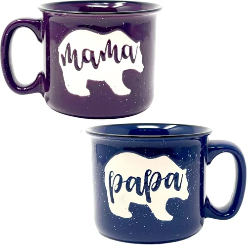 Juego de tazas de café Mama Bear & Papa Bear de 15 onzas, bonito juego de regalo de taza de café para hombres y mujeres, regalos divertidos únicos