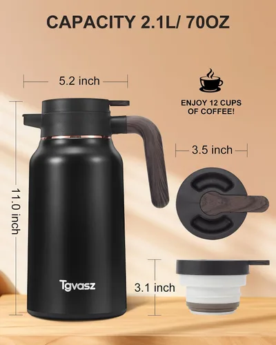 Miniatura 7 de Garrafas de 34 onzas para líquidos calientes, acero inoxidable aislado al vacío jarras de café térmicas para mantener caliente, dispensador de café