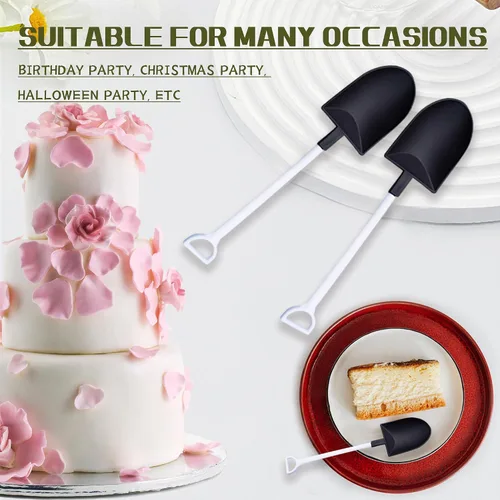 Miniatura 4 de OaaXbbECco Cucharas con forma de pala de novedad, cucharas de postre de plástico desechables (50 negro+blanco modelo 2)