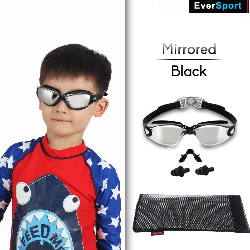 Miniatura 2 de EverSport Gafas de natación para niños, paquete de 2 gafas de natación para niños y adolescentes, gafas de natación antivaho anti-UV para jóvenes