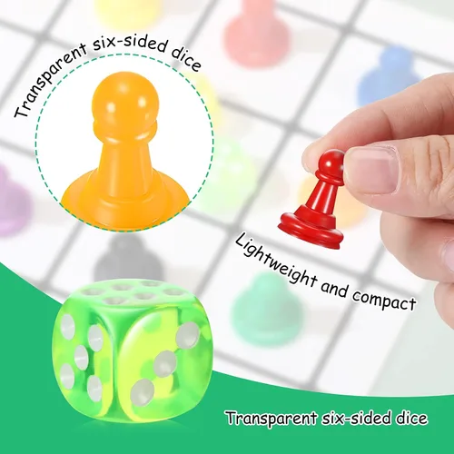 Miniatura 4 de 26 piezas de juego de mesa multicolor y dados que incluyen 24 piezas de ajedrez de plástico multicolor y 2 dados de plástico de 6 caras, juego