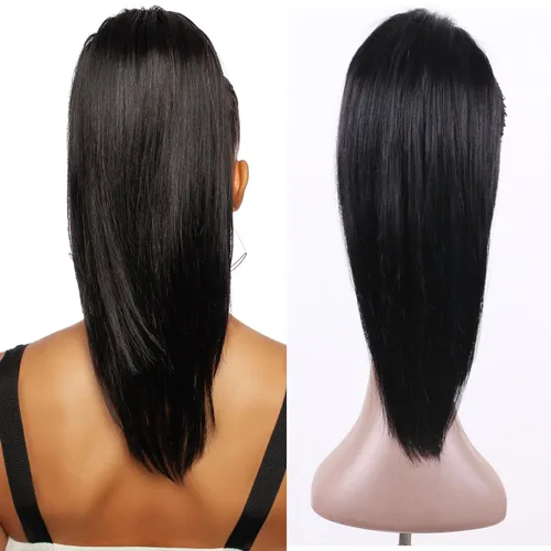 Miniatura 10 de Extensión de cola de caballo de cabello humano de 12 pulgadas con cordón rizado profundo para mujeres negras, extensión rizada 3C, color negro