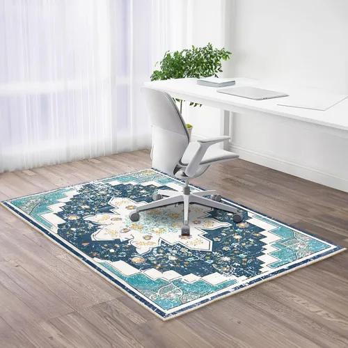 Tapete para silla de oficina para suelo de madera, tapete vintage bohemio para silla rodante para computadora, con respaldo antideslizante, tapete