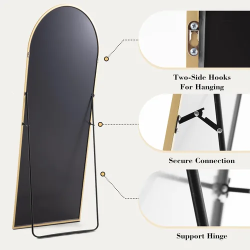 Miniatura 4 de DUMOS Espejo arqueado de cuerpo entero con soporte, marco de aluminio de pie de 59 x 16 pulgadas, para dormitorio, cuerpo colgante, inclinado