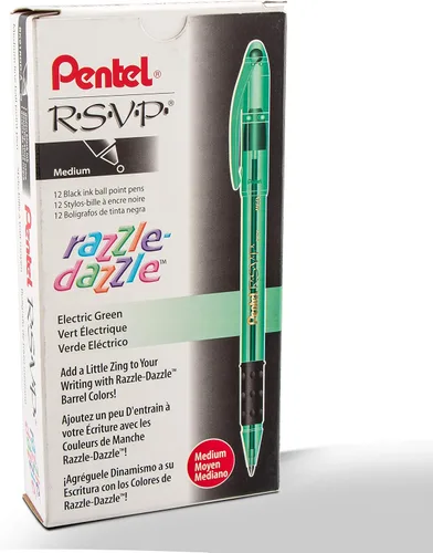 Miniatura 12 de Pentel RSVP Razzle-Dazzle - Bolígrafo (0.039 pulgadas), línea media, barril azul, tinta negra, caja de 12 unidades (BK91RDC-A)