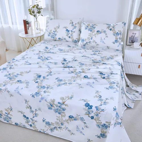 Miniatura 30 de Brandream Juego de sábanas tamaño King con estampado floral lujoso estilo bohemio con medallón azul y estampado de cachemira, colección de ropa