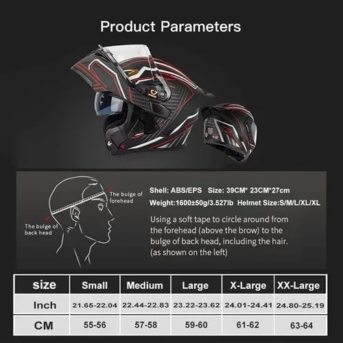 Miniatura 7 de Casco de cara completa abatible para motocicleta con doble visera solar, aprobado por ECE/DOT, casco de motocross para scooter, turismo, bicicleta