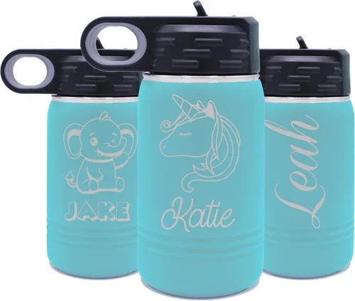 Miniatura 3 de My Personal Memories Botella de agua personalizada de 12 onzas para niños con pajilla, vaso aislado de doble pared para niños, niñas, escuela, Azul
