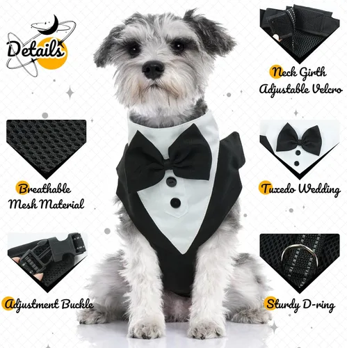 Miniatura 2 de Arnés de esmoquin para perro, arnés de esmoquin para perro sin tirones con correa, disfraz de traje de boda ajustable con pajarita para perros