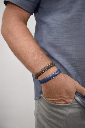 Miniatura 4 de Alor Pulsera de Cuero Envuelto - Pulsera de Cuero y Acero Inoxidable para Hombre - Brazaletes para Hombre - Joyería para Hombre