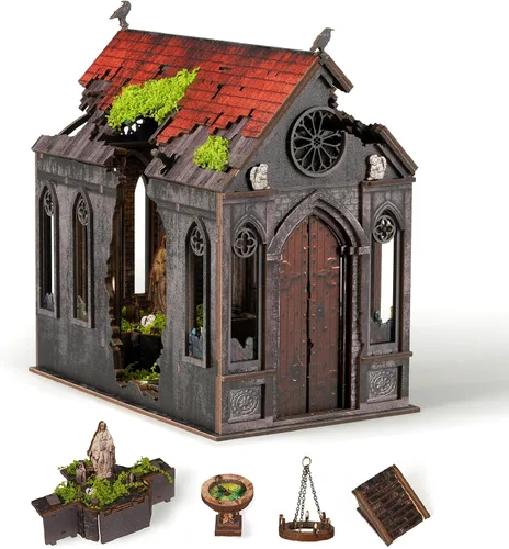 Miniatura 10 de Kit de Rincón de Libros - Casa de Muñecas Castillo del Caballero con Escena del Salón del Trono, Rompecabezas 3D en Miniatura para Estanterías