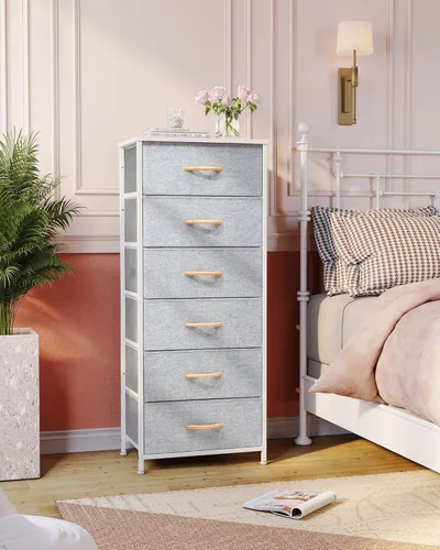 Miniatura 4 de Crestlive Products Torre de Almacenamiento Dresser Alta - Marco de Acero Resistente, Superficie de Madera, Contenedores de Tela de Fácil Extracción