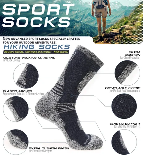 Miniatura 2 de MIRMARU Calcetines de senderismo para hombre, 5 pares de calcetines de senderismo, multirendimiento, que absorbe la humedad, deportes al aire libre