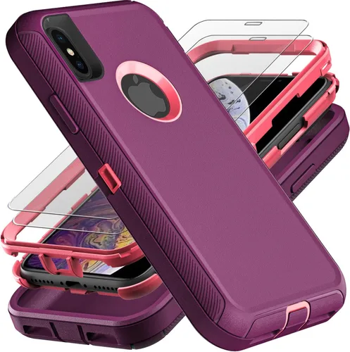Miniatura 7 de YKHJKLEC Funda para iPhone Xs Max, grado militar 3 en 1, resistente a los golpes, a prueba de caídas, polvo con 2 protectores de pantalla de vidrio