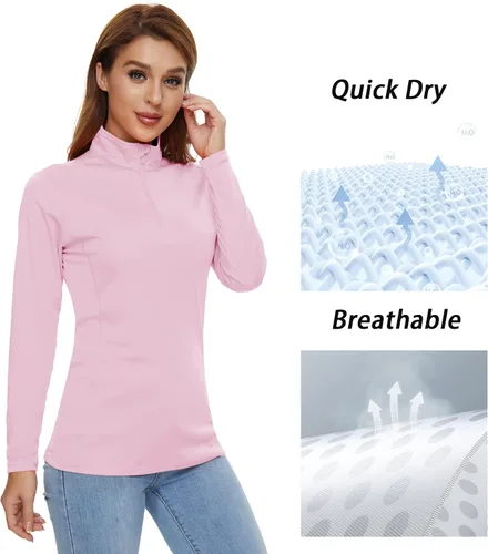 Miniatura 6 de CRYSULLY Camisas de manga larga para mujer, protección solar, cremallera de 14, de verano, de secado rápido