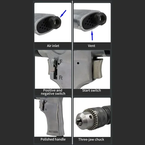Miniatura 4 de Taladros de pistola neumática, taladro neumático de 1/2 pulgada, 700 rpm CW/CCW tipo mango reversible de velocidad variable herramienta