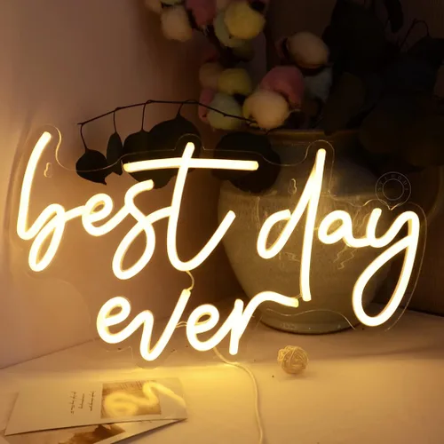 Miniatura 4 de SYLHOME Letrero con luz LED de neón con el texto en inglés "Best Day Ever", para dormitorio, sala de estar, bar, club, cueva de bebé, decoración