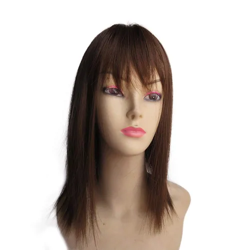 Miniatura 2 de Cubrecabello sintético de 14 pulgadas para pérdida de cabello, clip en pieza superior con flequillo de aire (estilo delgado, marrón)