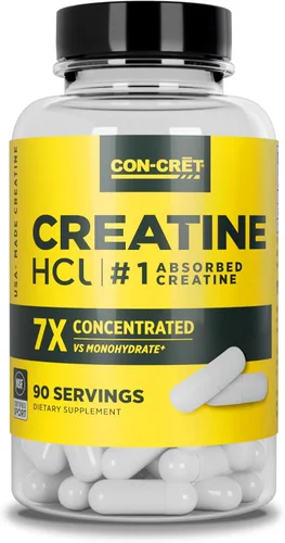 CON-CRET Cápsulas de creatina HCl | Apoyo de energía muscular, cognitiva y celular | Sin hinchazón ni calambres | Fabricado en Estados Unidos y