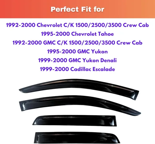 Miniatura 2 de KPY Moldura deflectora de viento para ventana con protección para lluvia, Chevy Tahoe/GMC Yukon 1995-2000, Suburban C/K1500/2500/3500 1992-2000