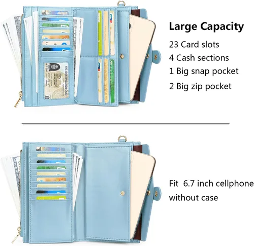 Miniatura 3 de YALUXE Billeteras con doble cremallera para mujer, cartera para teléfono celular, tarjetero de cuero vegano