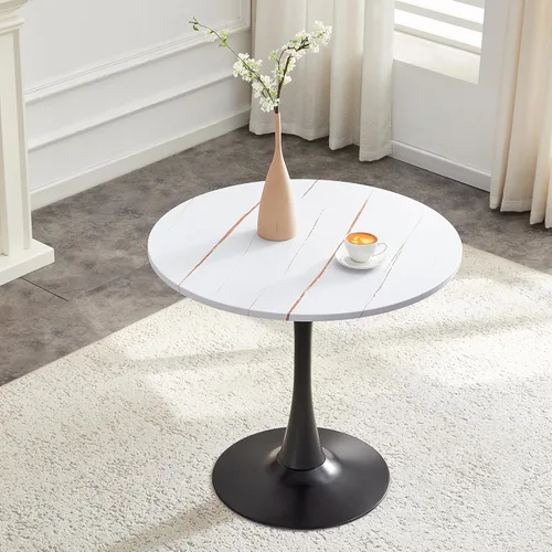 Miniatura 10 de Mesa de comedor redonda de madera para espacios pequeños, mesas de tulipanes de 24 pulgadas con base de pedestal de metal, mesa de bistró para 2