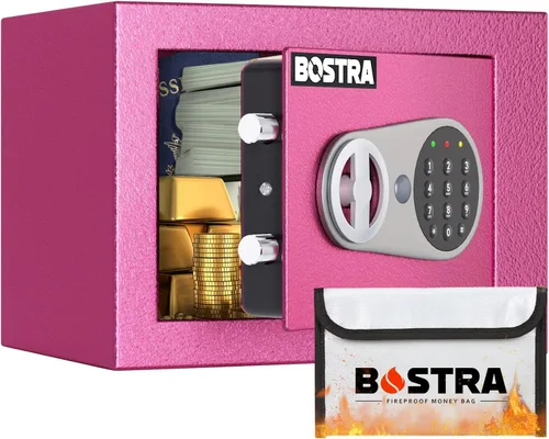 Miniatura 7 de Bostra Caja de seguridad ignífuga con sensor de luz y bolsa ignífuga, caja fuerte para dinero con teclado digital, caja fuerte de seguridad