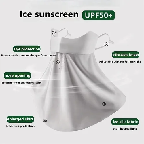 Miniatura 3 de Máscara de protección solar sin rastro, máscara de verano delgada transpirable con protección solar UV, cubierta facial con bucles para las orejas