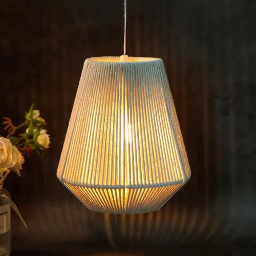 JHY DESIGN Lámpara Colgante a Batería 8" H Cuerda de Algodón Trenzada Lámpara Colgante Decorativa Lámpara a Batería con Temporizador de 6 Horas para